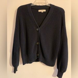 🍁LOFT Boxy-fit Cotton Cardigan- Navy Blue- S